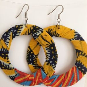 Pretty large colorful African fabric hoop earrings